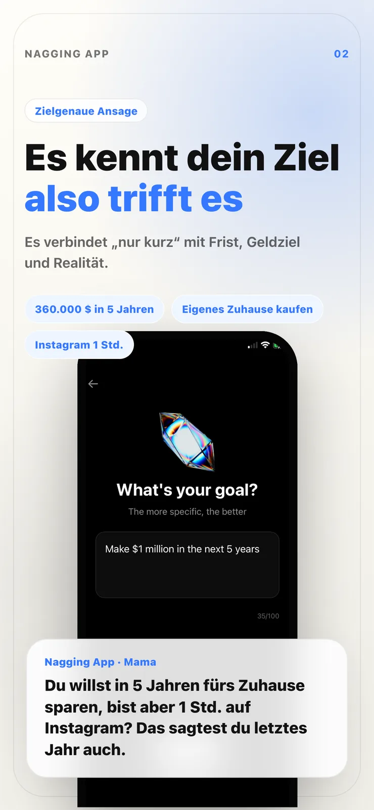 Zielbasierter App-Nutzungs-Screen.