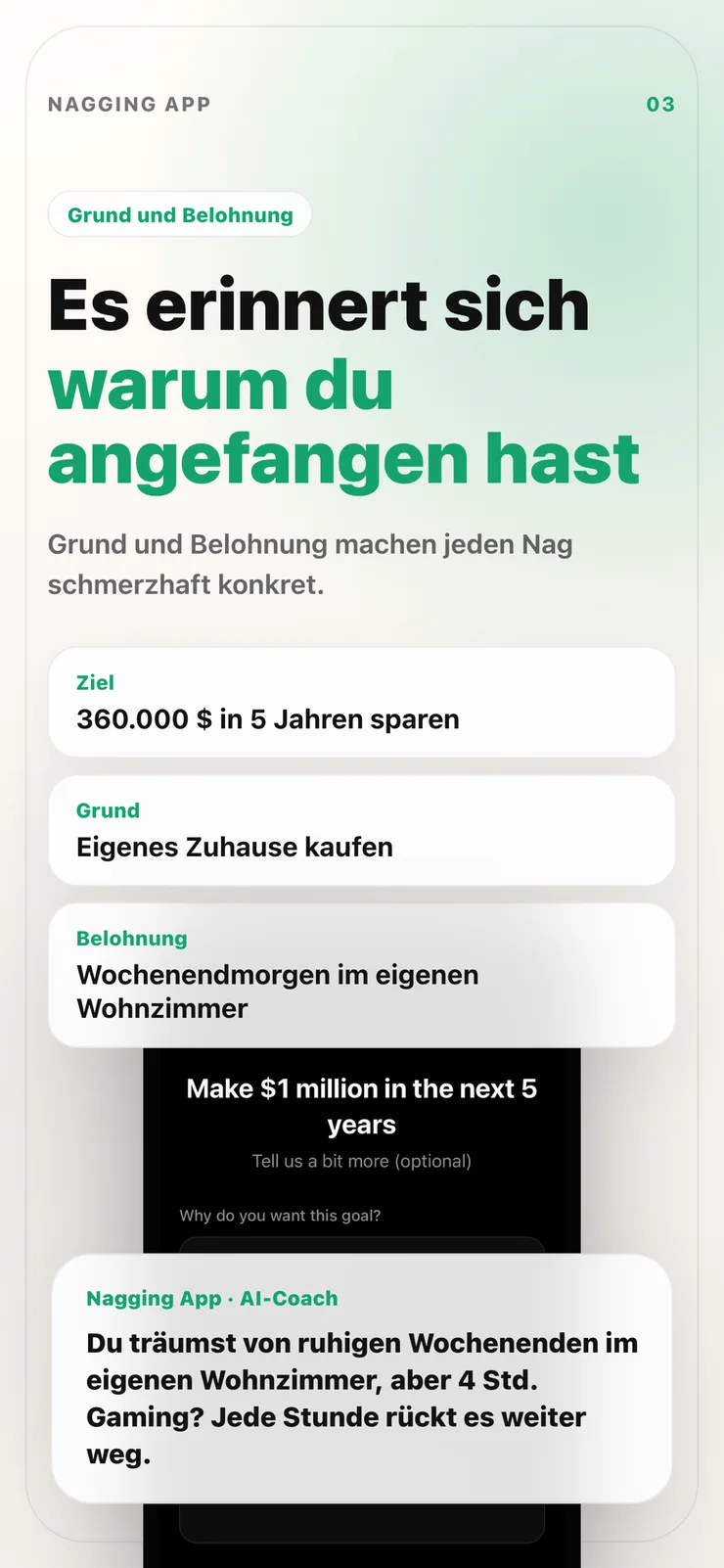 Personalisierungs-Screen für Motivation und Belohnung.