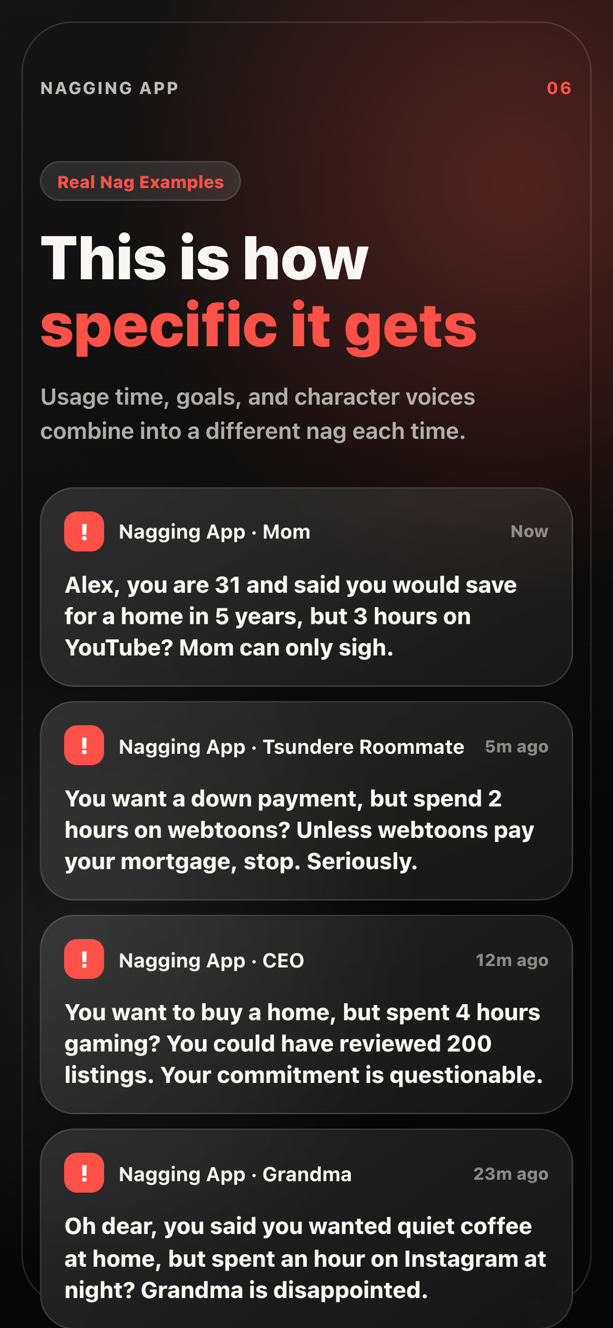 Examples of personalized nag messages.