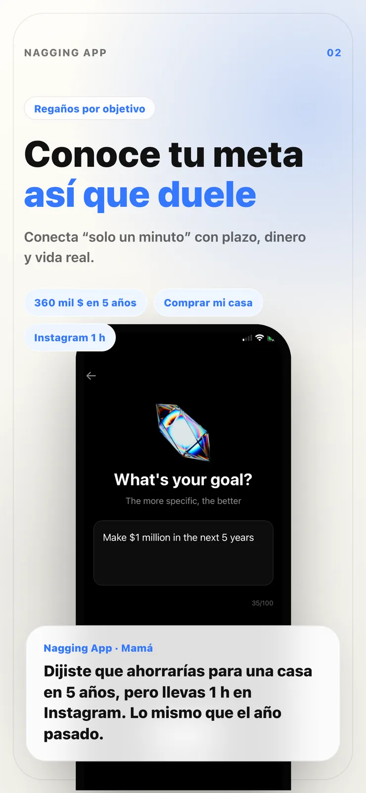 Pantalla de uso de apps basada en metas.