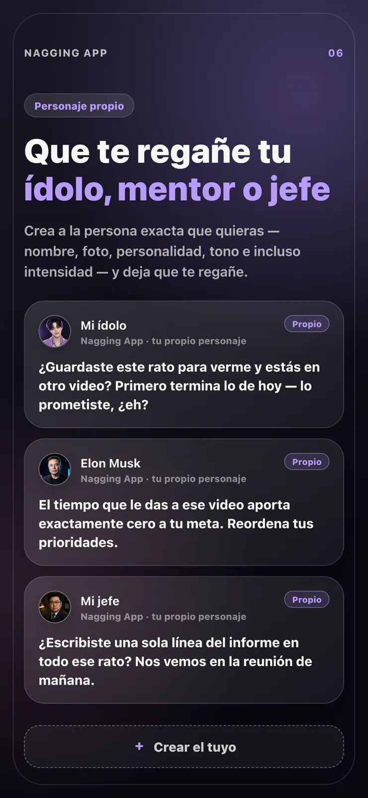 Notificaciones de un personaje personalizado que creaste.