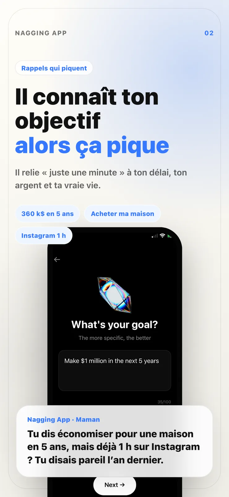Écran d'usage des apps basé sur les objectifs.