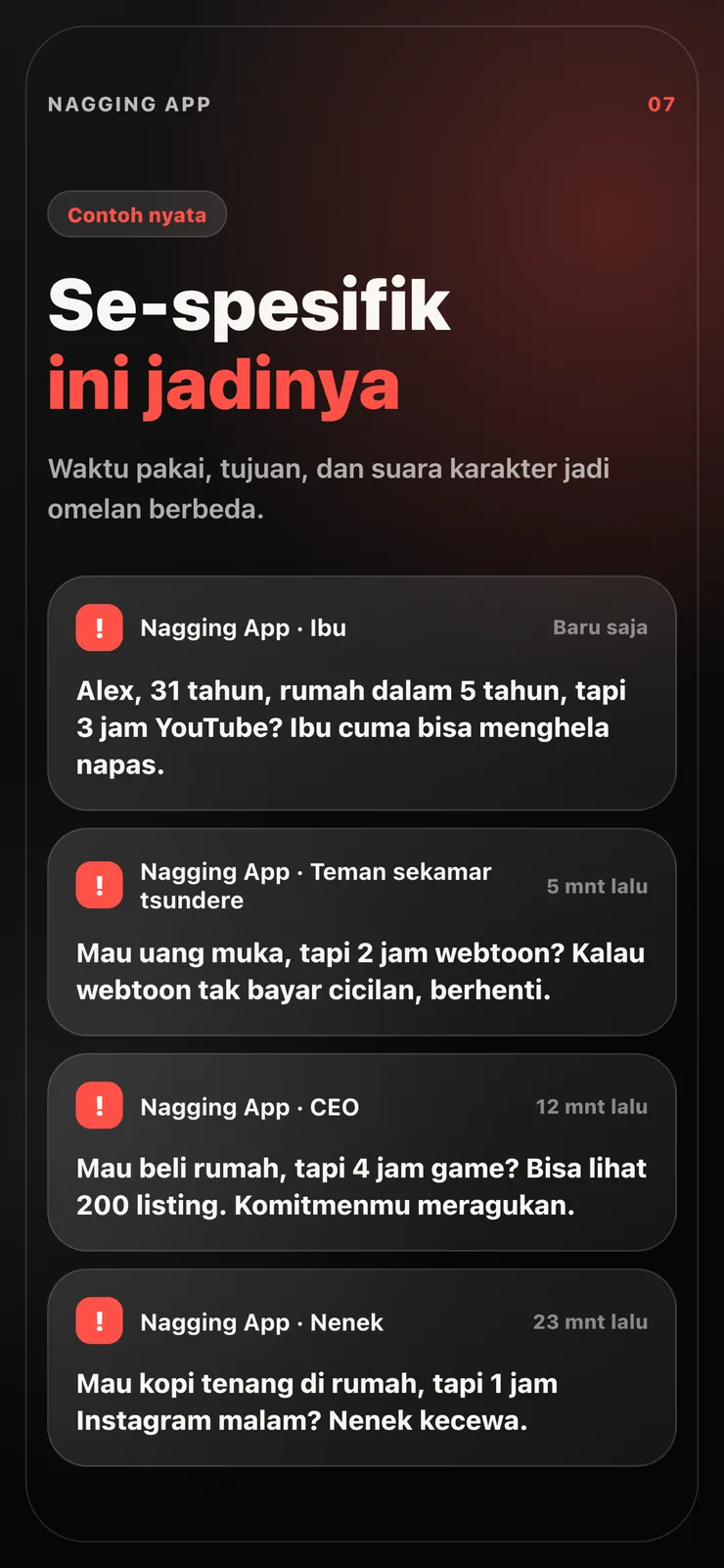 Contoh pesan omelan personal.