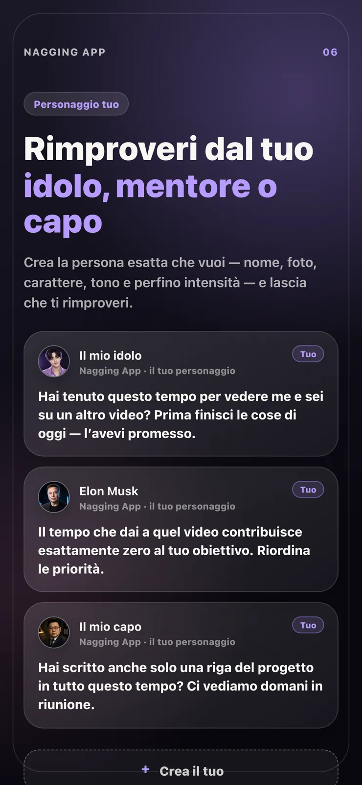 Notifiche da un personaggio personalizzato creato da te.