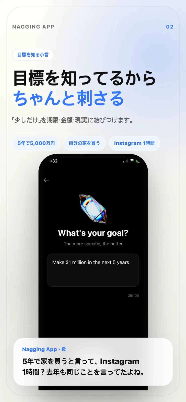目標ベースのアプリ使用設定画面。