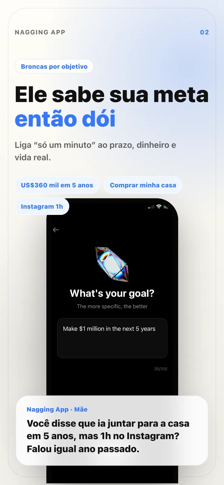 Tela de uso de apps baseada em metas.