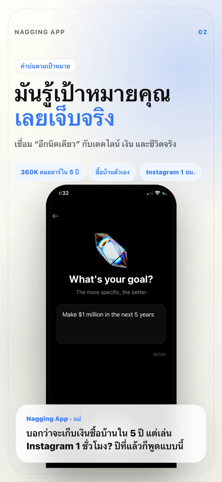 หน้าตั้งค่าการใช้แอปตามเป้าหมาย