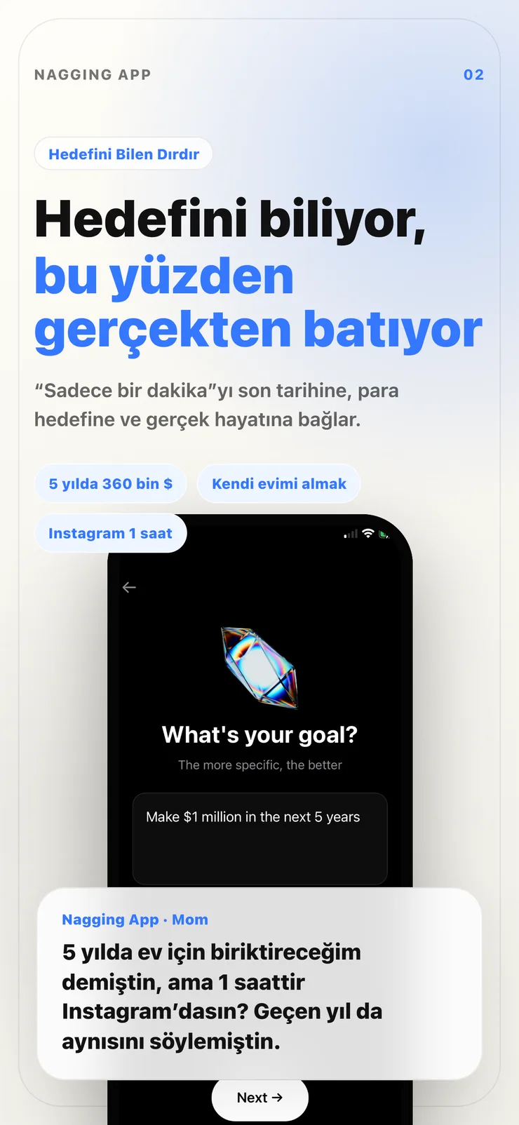 Hedef bazlı uygulama kullanım ekranı.