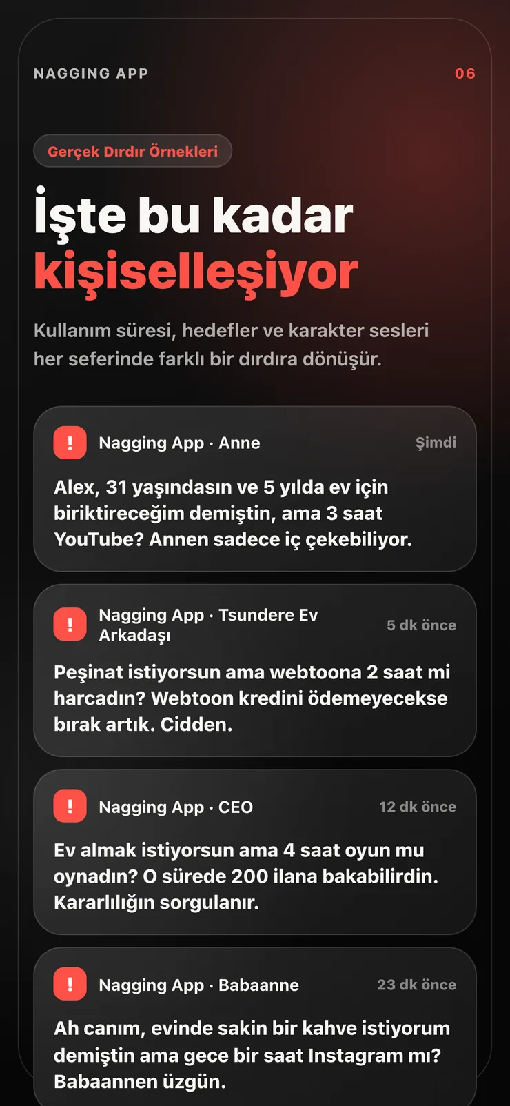 Kişiselleştirilmiş dırdır mesajı örnekleri.