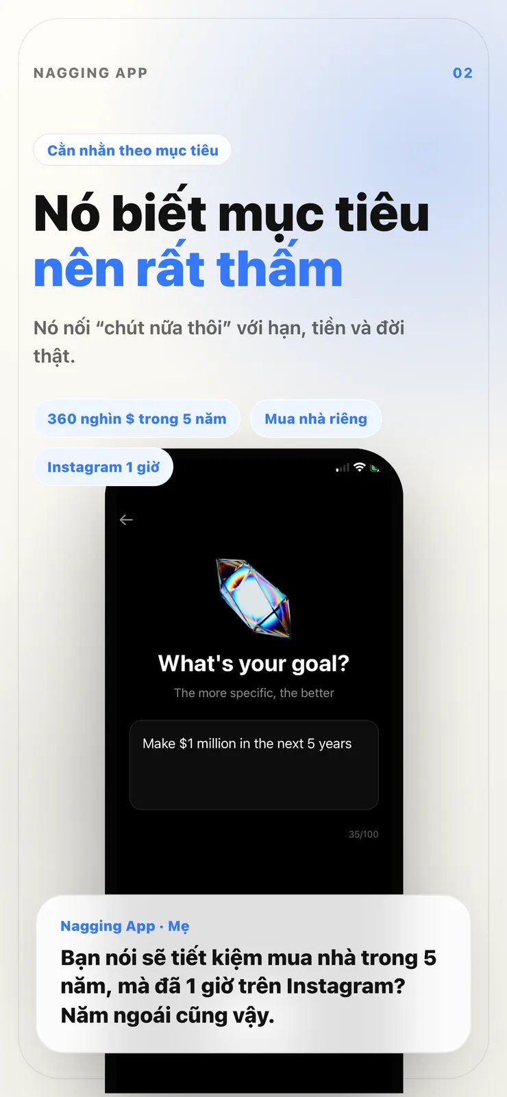 Màn hình thiết lập ứng dụng dựa trên mục tiêu.