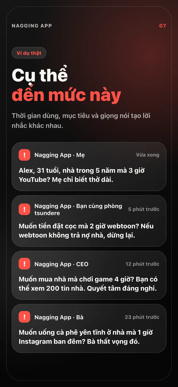 Ví dụ về các lời cằn nhằn cá nhân hóa.